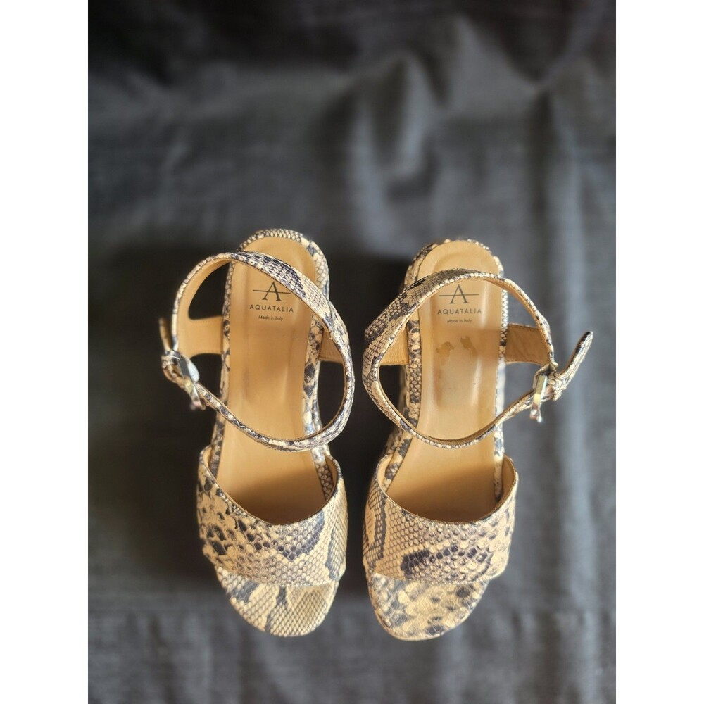 Aquatalia Size 8 Snake Print Leather Platform Sandals Neutral Diani NWOB - Picture 10 of 11